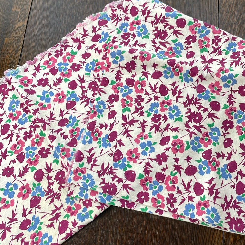 Vintage, soft cotton blue/magenta/fuchsia printed flowers, 34" x 42"